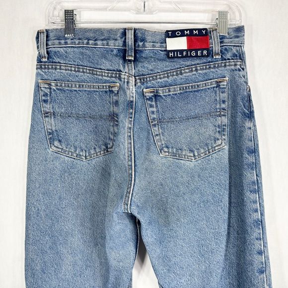 VTG Tommy Hilfiger Jeans Size 30x30 Straight Leg 90s Spell Out Big Flag Blue 223 - Picture 2 of 9
